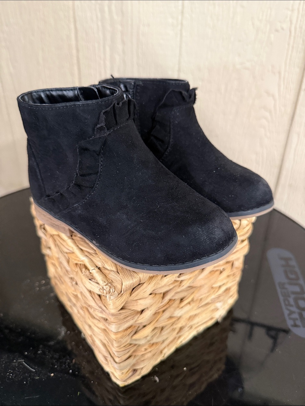 Cat & Jack Black Suede-Look Ruffle Ankle Boots for Kids